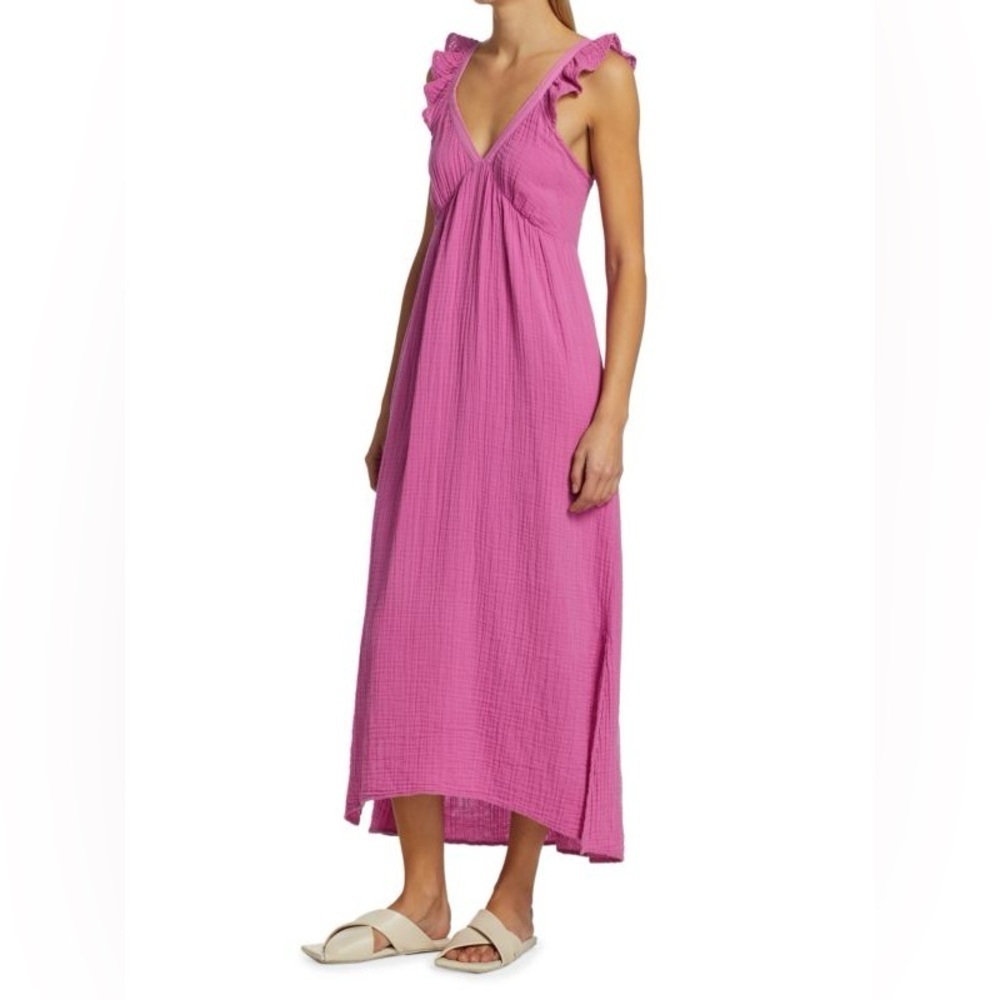 Xirena Leyla Gauze Midi Dress XL Pink Boho Flowy Cotton Sleeveless V Neck - Picture 3 of 13